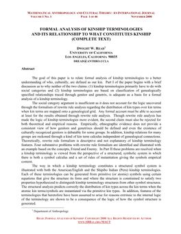 Formal Analysis of Kinship Terminologies and Its Relationship to What Constitutes Kinship (Complete Text)