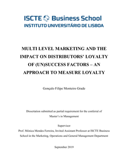 Multi Level Marketing and the Impact on Distributors' Loyalty of (Un)