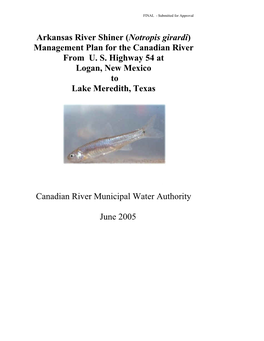 Arkansas River Shiner Management Plan for the Canadian River 2 from U