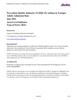 PQI 15 Asthma in Younger Adults Admission Rate