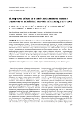 Therapeutic Effects of a Combined Antibiotic-Enzyme Treatment on Subclinical Mastitis in Lactating Dairy Cows