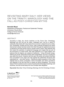 Revisiting Mary Daly: Her Views on the Trinity, Mariology and the Fall As Post-Christian Myths