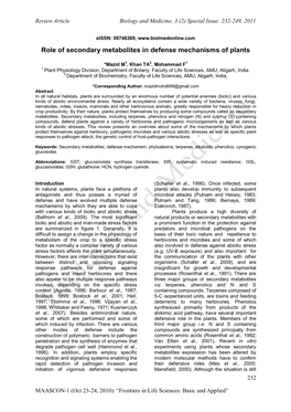 Role of Secondary Metabolites in Defense Mechanisms of Plants