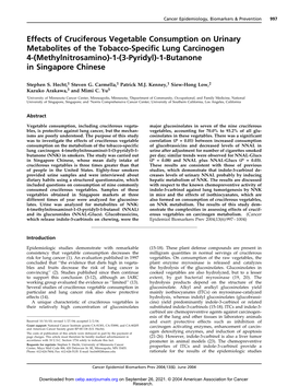 Effects of Cruciferous Vegetable Consumption on Urinary