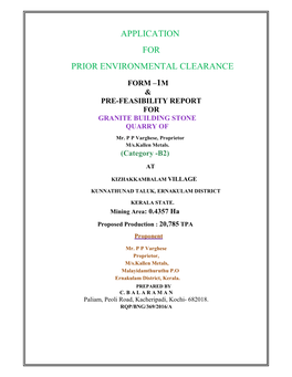 Application for Prior Environmental Clearance