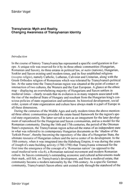 Myth and Reality. Changing Awareness of Transylvanian Identity