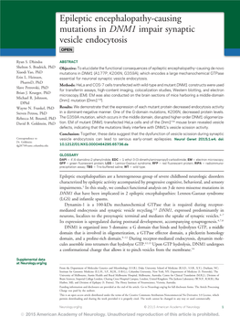 Epileptic Encephalopathy-Causing Mutations in DNM1 Impair Synaptic Vesicle Endocytosis