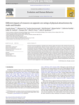 Different Impacts of Resources on Opposite Sex Ratings of Physical Attractiveness by Males and Females