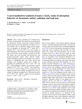 A Novel Method for Synthesis of Nano-C-Al2o3: Study of Adsorption Behavior of Chromium, Nickel, Cadmium and Lead Ions