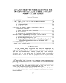 The International Legal Implications of Potential Sdf Action