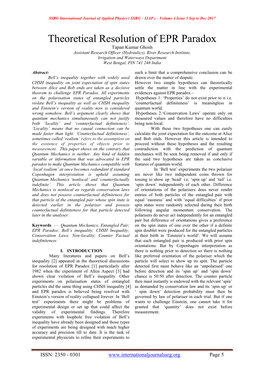 Theoretical Resolution of EPR Paradox