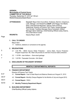 AGENDA Municipality of Central Huron COMMITTEE of the WHOLE Thursday, September 27, 2012 at 1:00 Pm REACH Executive Board Room