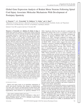 Global Gene Expression Analysis of Rodent Motor Neurons Following Spinal Cord Injury Associates Molecular Mechanisms with Development of Postinjury Spasticity