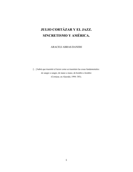 Julio Cortázar Y El Jazz. Sincretismo Y América