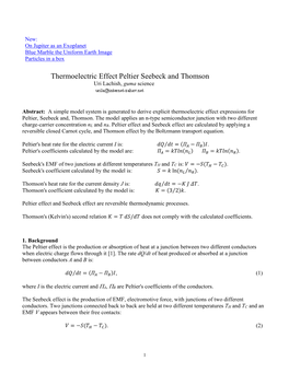 Thermoelectric Effect Peltier Seebeck and Thomson Uri Lachish, Guma Science