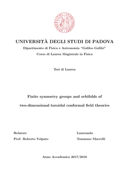 Universit`A Degli Studi Di Padova