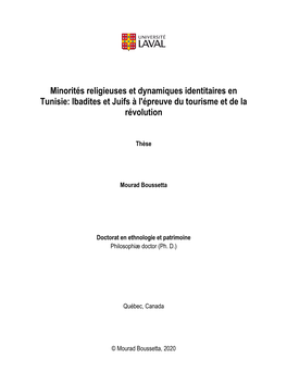 Minorités Religieuses Et Dynamiques Identitaires En Tunisie: Ibadites Et Juifs À L'épreuve Du Tourisme Et De La Révolution