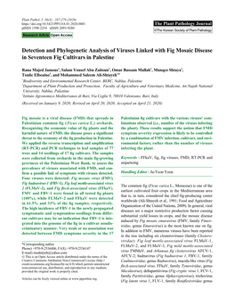 Detection and Phylogenetic Analysis of Viruses Linked with Fig Mosaic Disease in Seventeen Fig Cultivars in Palestine