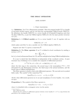 THE DIRAC OPERATOR 1. First Properties 1.1. Definition. Let X Be A