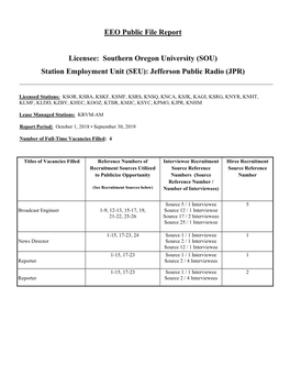 EEO Public File Report Licensee: Southern Oregon University (SOU