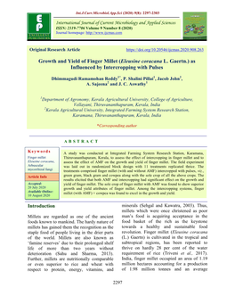 Growth and Yield of Finger Millet (Eleusine Coracana L. Gaertn.) As Influenced by Intercropping with Pulses