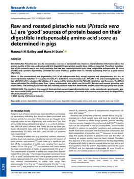 Raw and Roasted Pistachio Nuts (Pistacia Vera L.) Are ‘Good’ Sources of Protein Based on Their Digestible Indispensable Amino Acid Score As Determined in Pigs