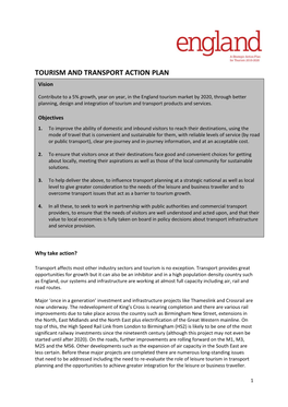 TOURISM and TRANSPORT ACTION PLAN Vision
