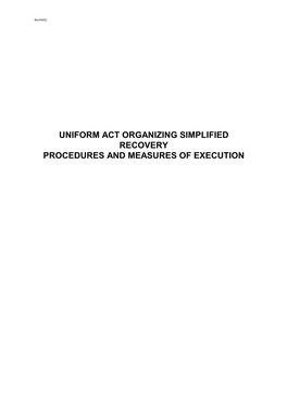 Uniform Act Organizing Simplified Recovery Procedures and Measures of Execution 2