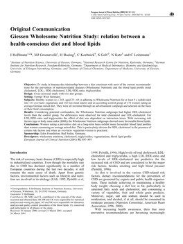 Relation Between a Health-Conscious Diet and Blood Lipids