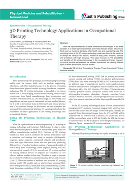 3D Printing Technology Applications in Occupational Therapy
