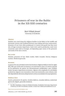 Prisoners of War in the Baltic in the XII-XIII Centuries