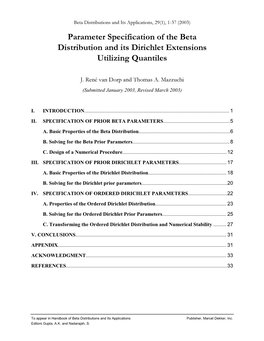 Parameter Specification of the Beta Distribution and Its Dirichlet