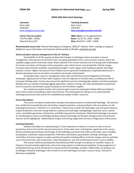 NRSM 385 Syllabus for Watershed Hydrology V200114 Spring 2020