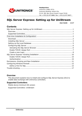 SQL Server Express: Setting up for Unistream User Guide 3/17