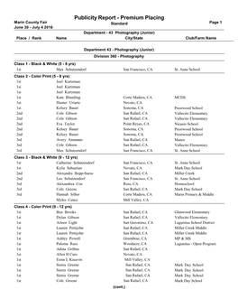 Publicity Report - Premium Placing Marin County Fair Standard Page 1 June 30 - July 4 2016