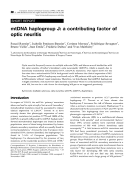 Mtdna Haplogroup J: a Contributing Factor of Optic Neuritis