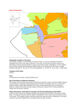 Geographic Location of the Basin the Cambay Rift Basin, a Rich Petroleum