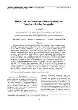 Insights Into the Aftershocks and Inter-Seismicity for Some Large Persian Earthquakes