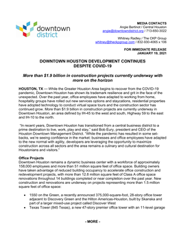 Downtown Houston Development Continues Despite Covid-19