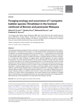 Foraging Ecology and Occurrence of 7 Sympatric Babbler Species (Timaliidae) in the Lowland Rainforest of Borneo and Peninsular Malaysia