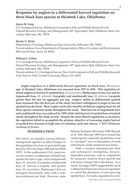 Response by Anglers to a Differential Harvest Regulation on Three Black Bass Species at Skiatook Lake, Oklahoma