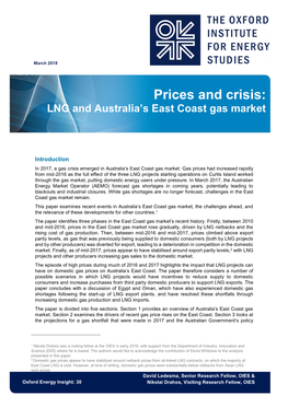 Prices and Crisis – LNG and Australia's East Coast Gas Market