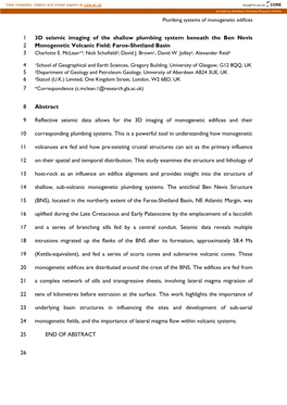 3D Seismic Imaging of the Shallow Plumbing System Beneath the Ben Nevis 2 Monogenetic Volcanic Field: Faroe-Shetland Basin 3 Charlotte E
