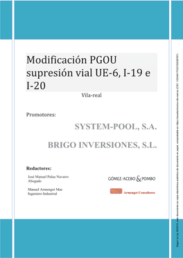 Modificación PGOU Supresión Vial UE-6, I-19 E I-20 Vila-Real