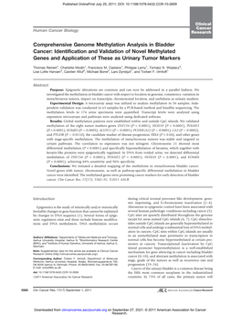 Comprehensive Genome Methylation Analysis in Bladder Cancer: Identification and Validation of Novel Methylated Genes and Application of These As Urinary Tumor Markers