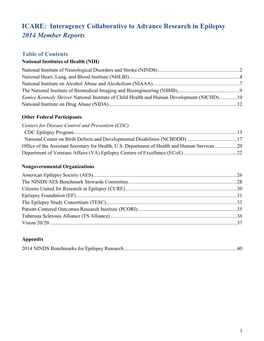 ICARE: Interagency Collaborative to Advance Research in Epilepsy 2014 Member Reports