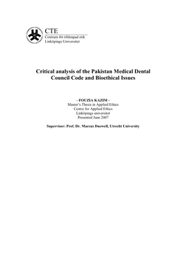 Critical Analysis of the Pakistan Medical Dental Council Code and Bioethical Issues