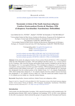 Taxonomic Revision of the South American Subgenus Canthon (Goniocanthon) Pereira & Martínez, 1956 (Coleoptera: Scarabaeidae: Scarabaeinae: Deltochilini)