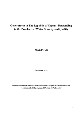 Government in the Republic of Cyprus: Responding to the Problems of Water Scarcity and Quality