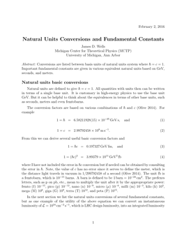 Natural Units Conversions and Fundamental Constants James D